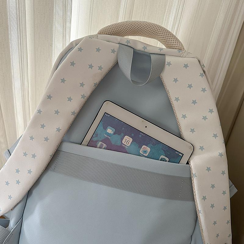 Stars Print Backpack Junior High School Students Class Book Bag Girls Large Capacity Schoolbag