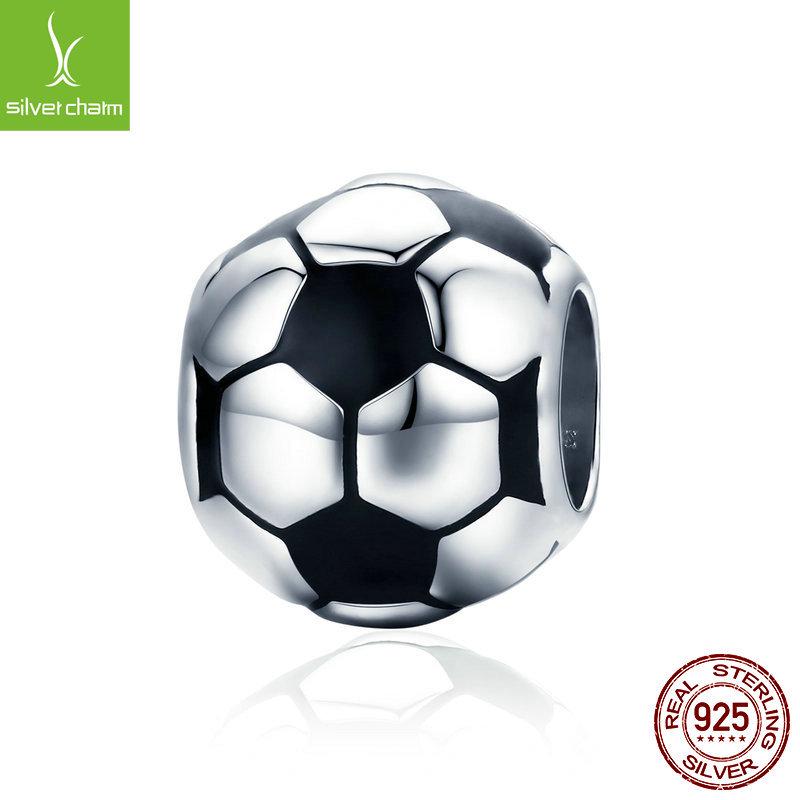 

Бусины из стерлингового серебра S925 черного и белого цвета в виде футбольных мячей - Платиновое покрытие, аксессуары для браслетов DIY (SCC666) Silver