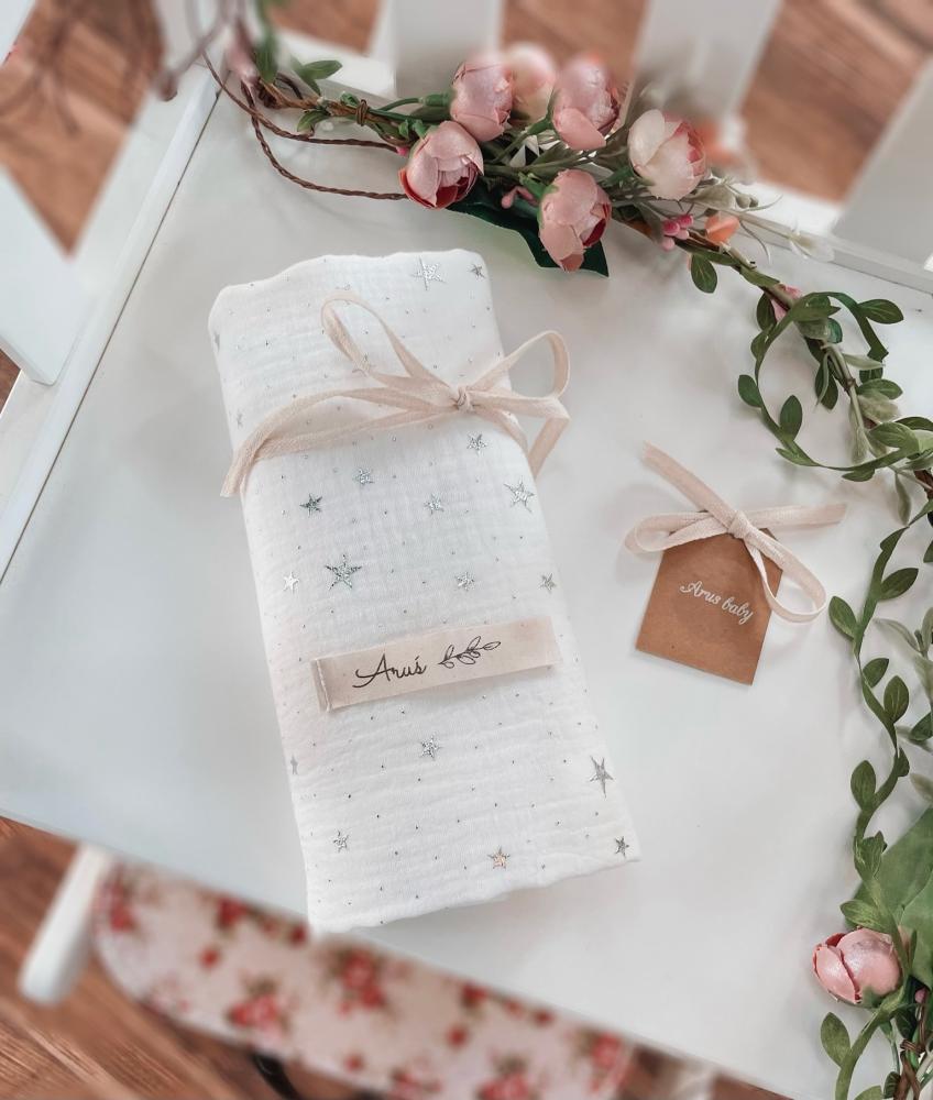 Muslin Swaddle Wrap 80x80cm Double Gauze (White Stars)