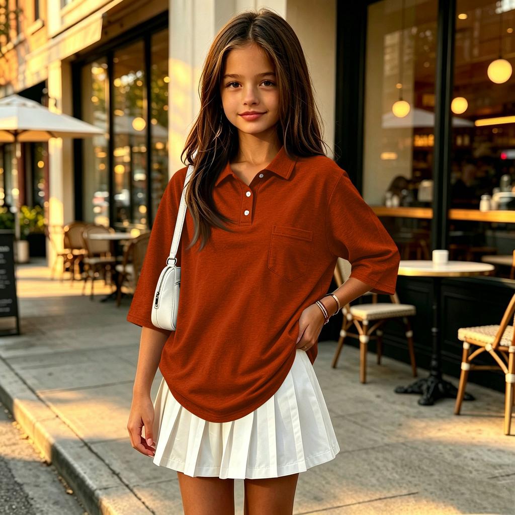 Children's Color 3/4 Sleeve Button Down Shirt with Collar and Side Slits, Casual Everyday Wear