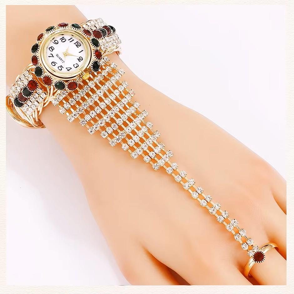 Luxury Women Bracelet Finger Hand Quartz Watch Women Diamond Rhinestone Lady Sport Red Dial Wristwatch Clock
