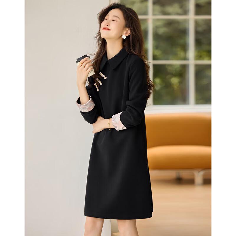 

Mohanyimei Spliced New Chinese Style Casual Lapel Dress 2XL