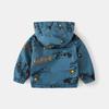 Children's Beltless Jacket, Autumn and Winter Boys' Fleece-Lined Windbreaker, Baby Boy's Casual Hooded Zipper Children's Clothing Jacket