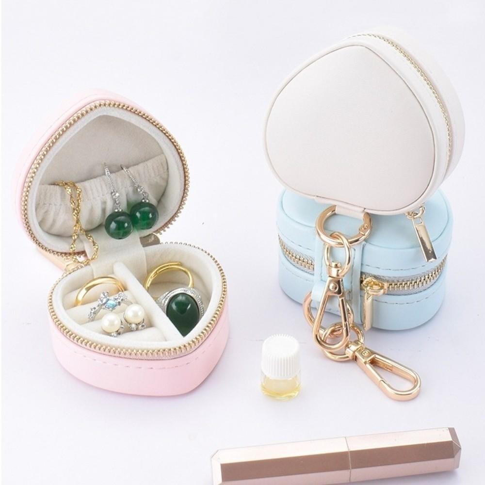 Mini Size Hanging Keychain Jewelry Box Portable Case Storage Case Mini Jewelry Box Display Organizer Heart-shaped Design