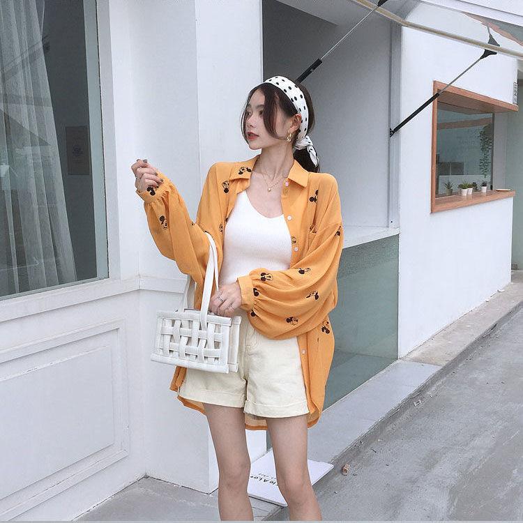 

Шифоновая рубашка женская весенняя одежда корейская версия кардиган с принтом свободная толстая сестра средней длины солнцезащитная одежда женская верхняя одежда L