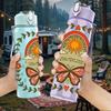 1PC Sun Butterfly Boho Retro Print 750ml Color Plastic Sports Water Bottle Leakproof Flip Straw Lid Suitable for Sports Office Home Use