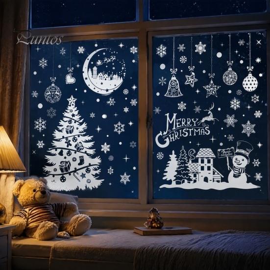 Festive Decor Sticker 9Pcs Christmas Winter Window Cling, Snowman Snowflake Tree Static Glass PVC Stickers Sticker, Removable Double-sided for Holiday