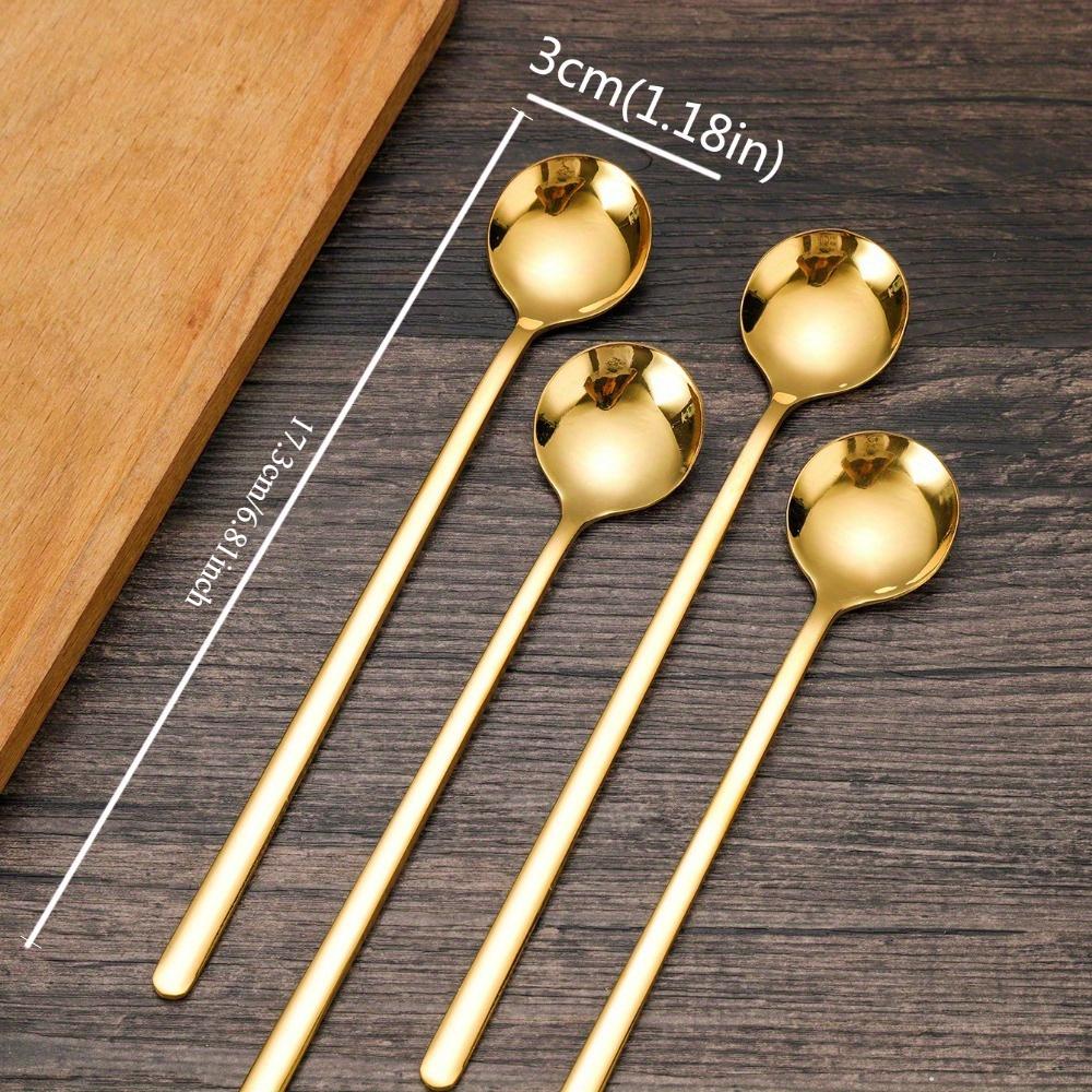 4PCS 304stainless steel long handle spoon, golden coffee stirring spoon teaspoon, elegant home kitchen utensils