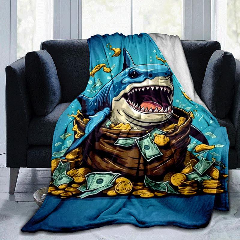

1pc Shark Printing Lightweight Flannel Blanket, Comfortable and Warm Blanket, for Camping Sofa Bed and Couch Office, Gift 100x150cm