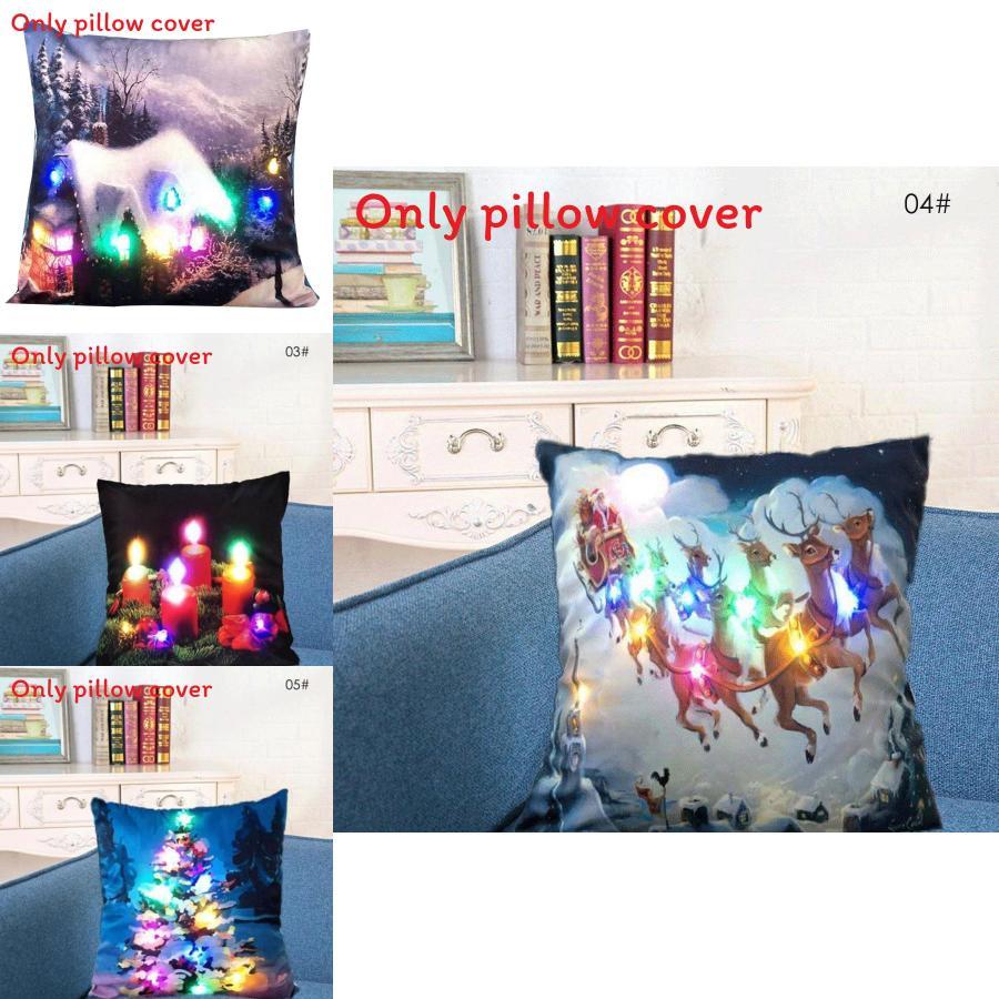 Led Vintage Cotton Linen Pillow Case With Color Changing Lights For Sofa And Couch Decor