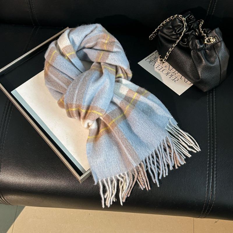 Scarf female 100 pure wool autumn and winter new style high-end sense versatile warm plaid scarf student