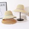 Sun Hat Pastoral Style Hand-Woven Flower Pattern Wide Brim Bucket Hat Vacation Leisure Sun Protection Hat