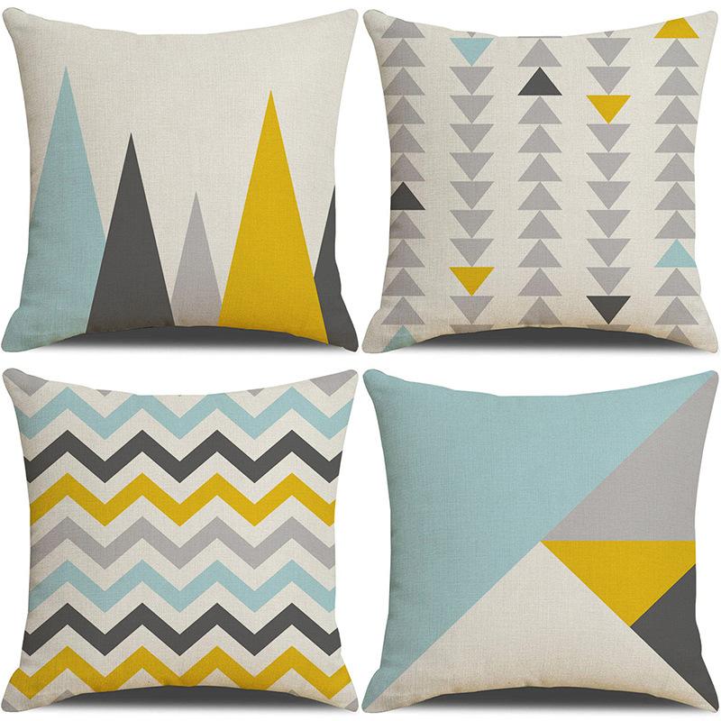 Modern Simple Yellow and Green Geometric Figure Linen Pillow Case Striped Sofa Pillow Household Products