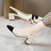 Fashion Luxury Apricot/Black Mixed Color Sandals Woman Slingback Ankle Strap Shoes Ladies Med-High Heels Sandalias Office Dress Tacones