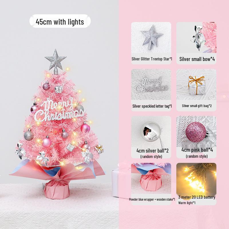 Mini Pink Christmas Tree Set: 45cm & 60cm Desktop Holiday Ornaments.