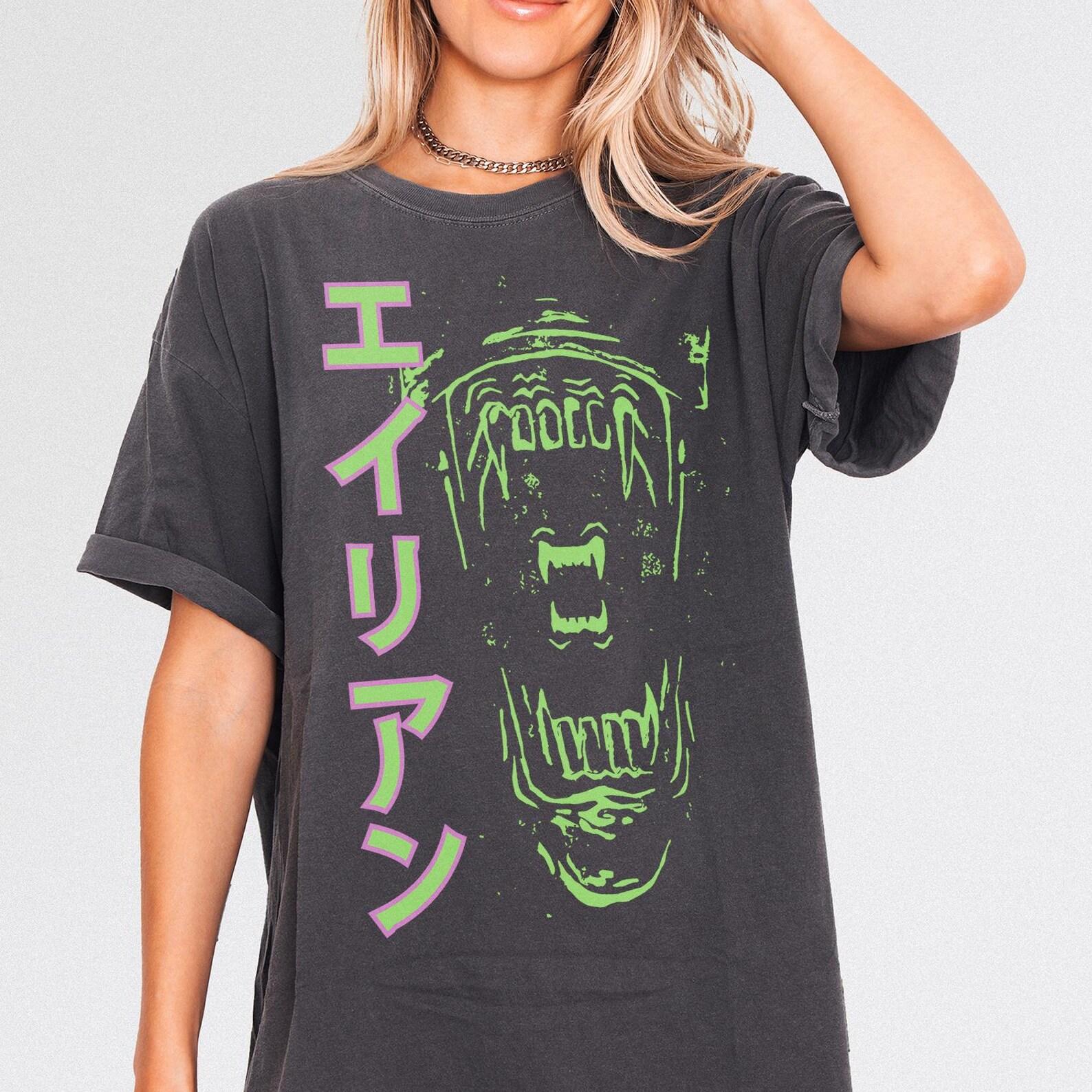 Retro Alien Xenomorph Shirt: Japanese Horror Movie Graphic Tee L