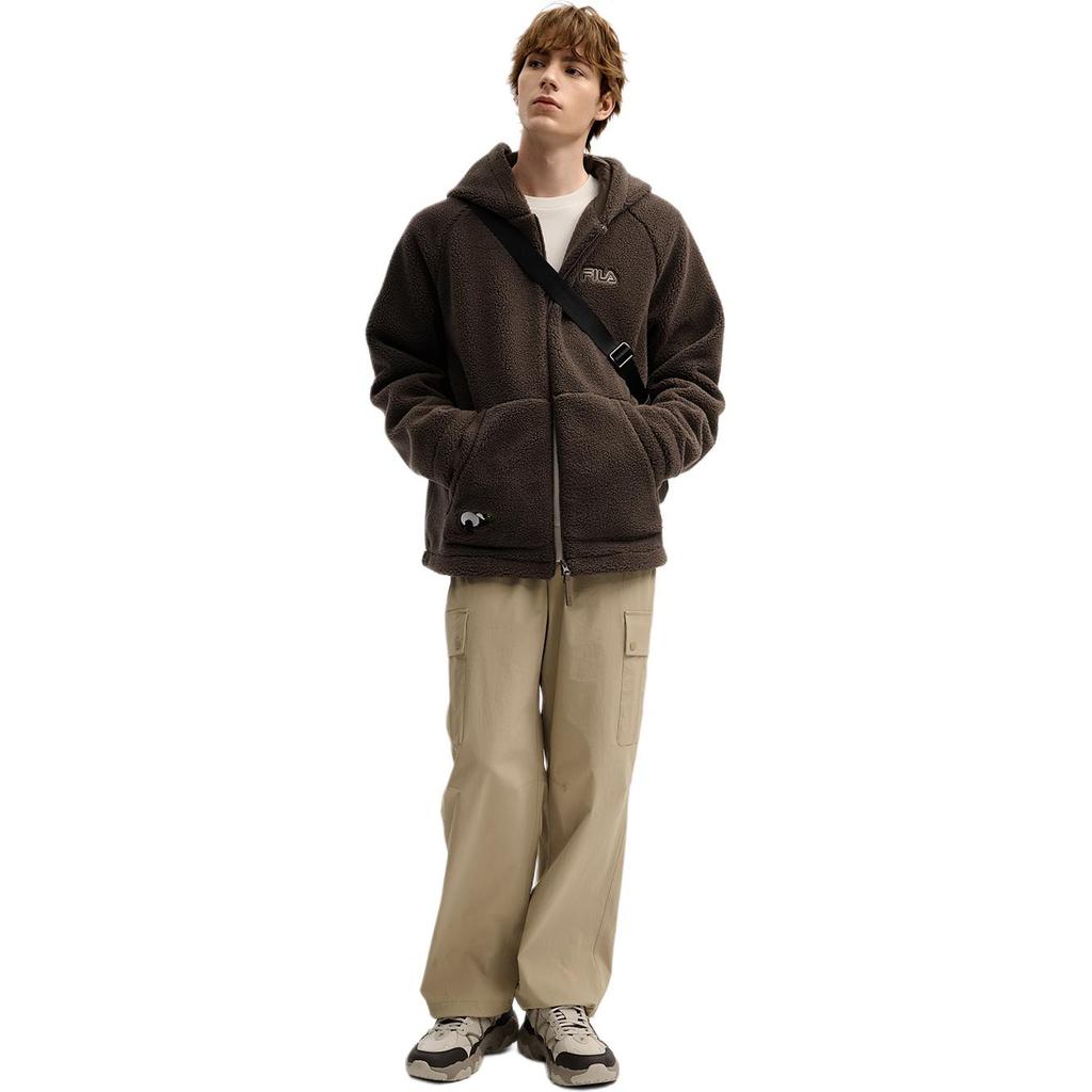FILA Heritage Casual Knit Hooded Letter Long Sleeve Loose Plush Jacket Unisex jackets F51U548502F-BN
