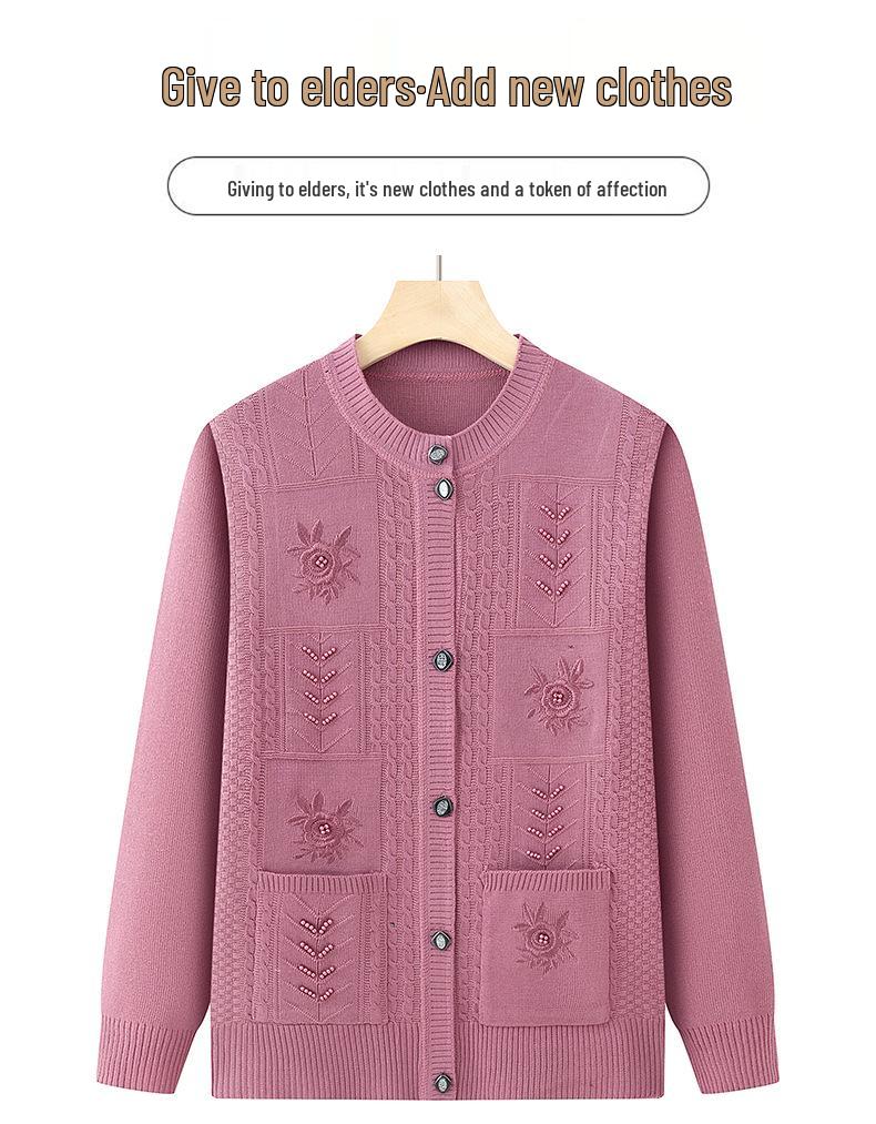 Women's Spring & Autumn Knit Cardigan for Middle-Aged & Elderly