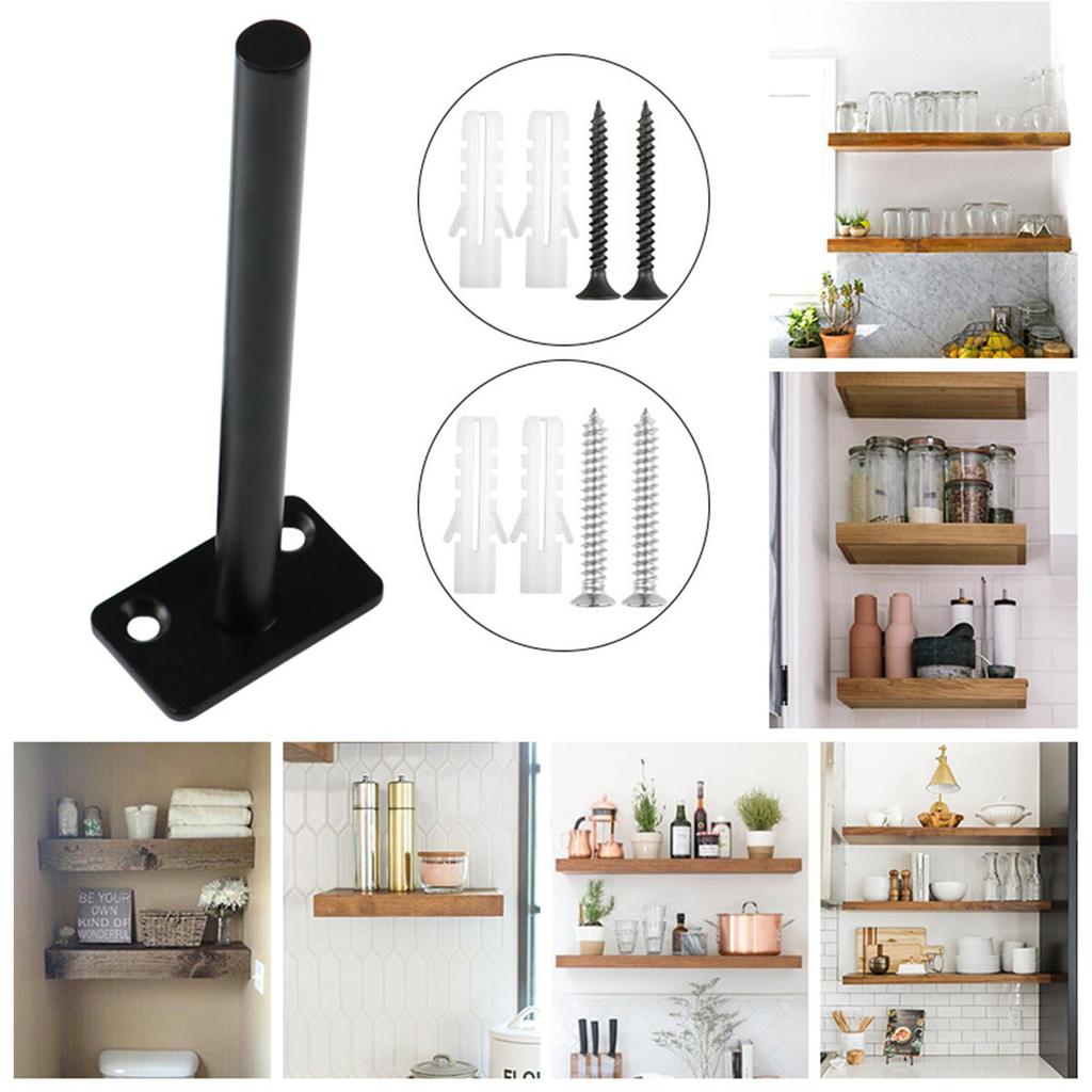 4 PCS Hidden Floating Shelf Bracket Round Wall Mount Shelf Supports Invisible Fixed Floating Holder A 01 2 Holes Black