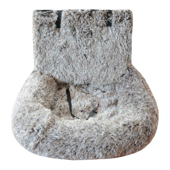 Dogs Car Seat Travel Dog Bed with Safety Straps Plush Fluffy Pet Seat with Non-Slip Backing Detachable Washable Cushion for Small Large Dogs
