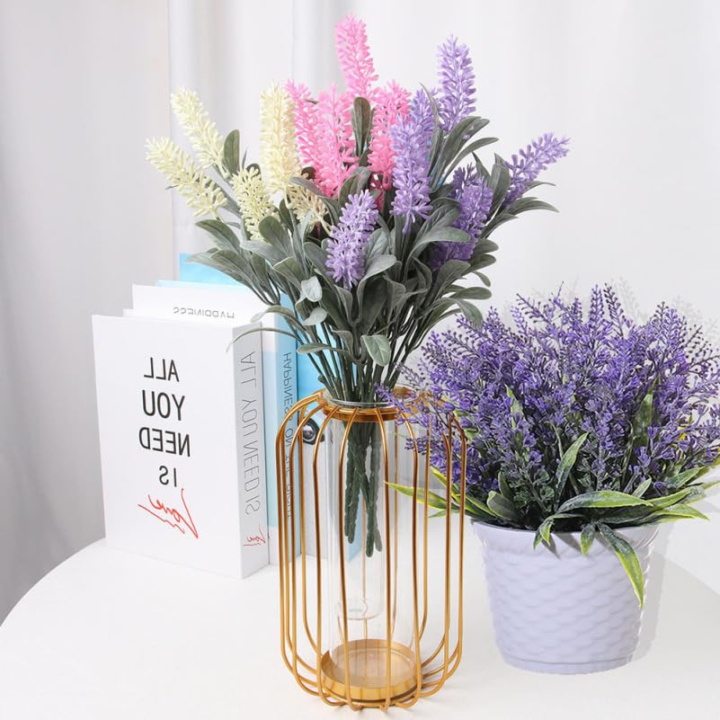 GALPADA Artificial Lavender Plants, Potted Plants, Set of 2 (Purple & Yellow), Fake Greenery, Bonsai Style, PVC, Fade-Resistant, Never Wilts, Desktop