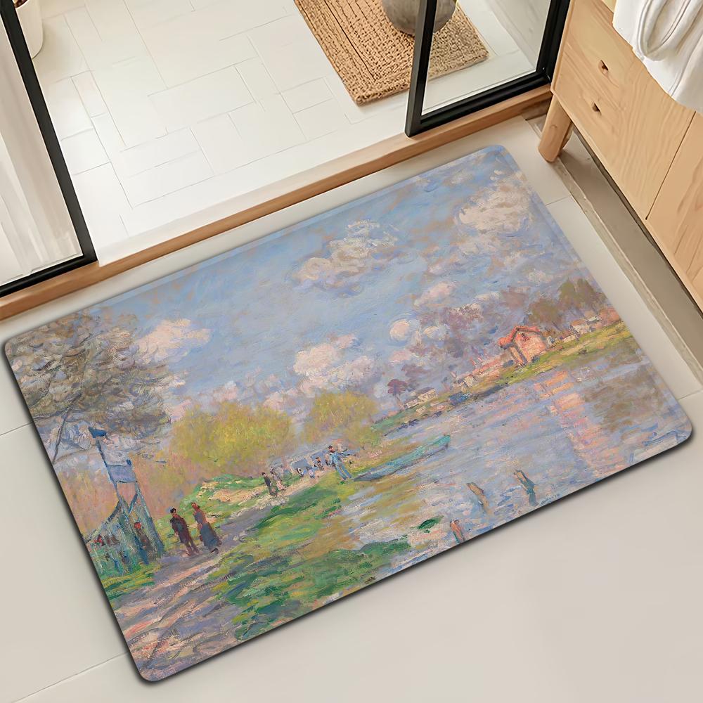 Felpudo de Puerta Alfombra de Piso Decorativa Versátil de Franela Secado Rápido Absorbente Suela Antideslizante Microfibra de Baño Pintura al Óleo Lotus M-Monet
