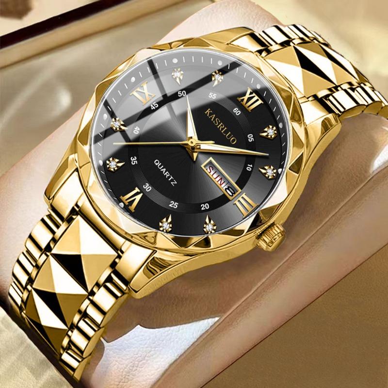 KASRLUO Uhr Herren Doppeltes Datum Rhombus Gehäuse Leuchtend Wasserdicht Mode Premium Quarz Uhr