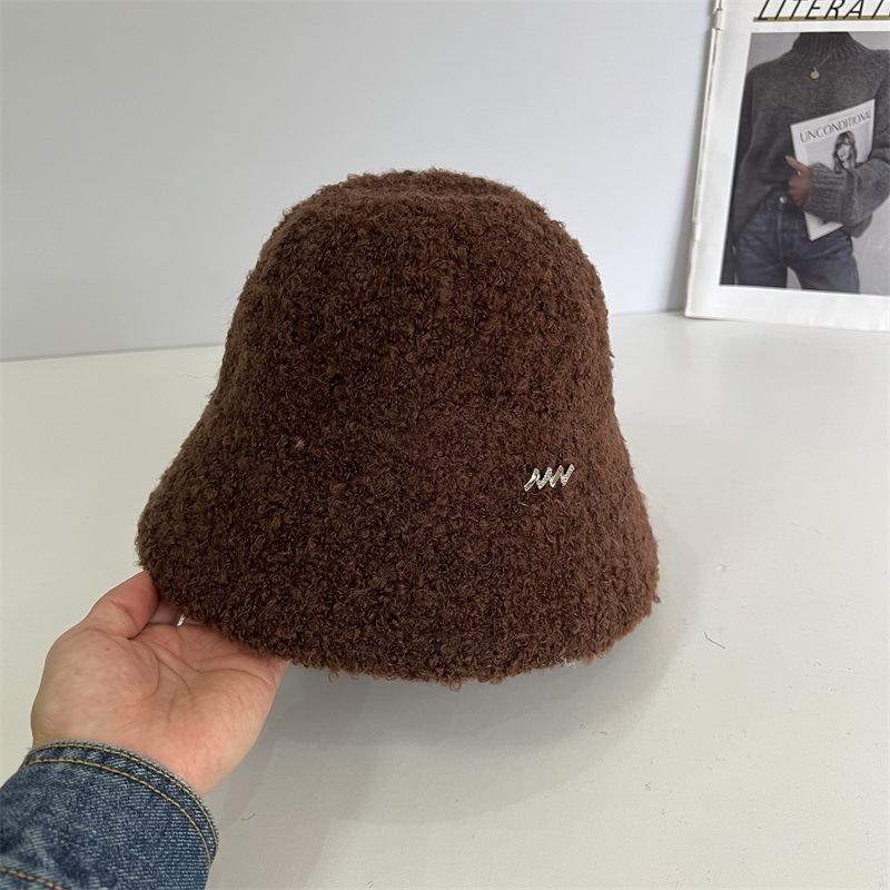 Wool Circle Fleece Bucket Hat Women's Autumn and Winter Casual Warm Bucket Hat Versatile Temperament Cold Basin Hat