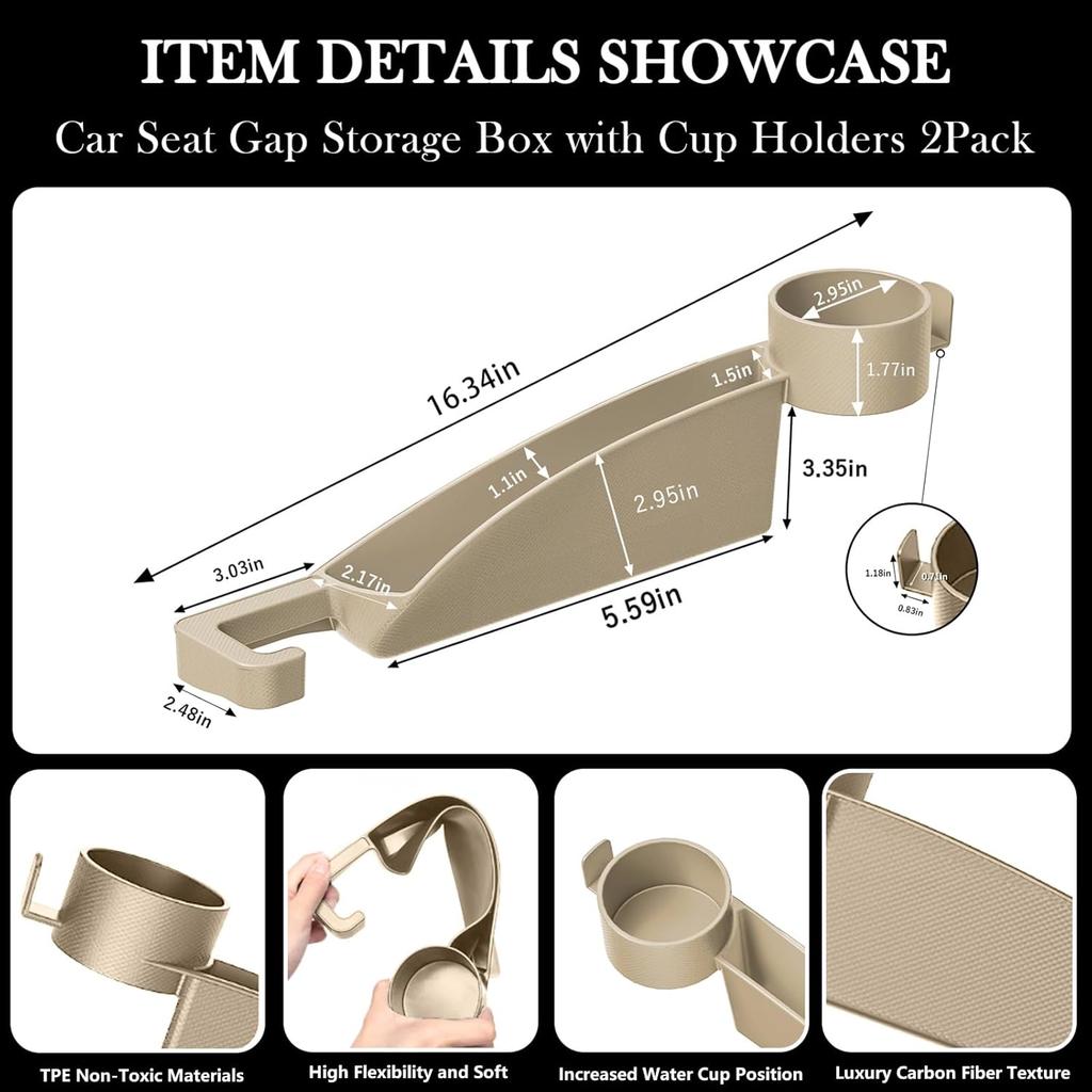 Car Seat Gap Filler Set Of 2, Upgraded Car Side Seat Gap Fillers With Organizer, Cup Holder & Hook Function, Erts Between Front Seats Console Catcher