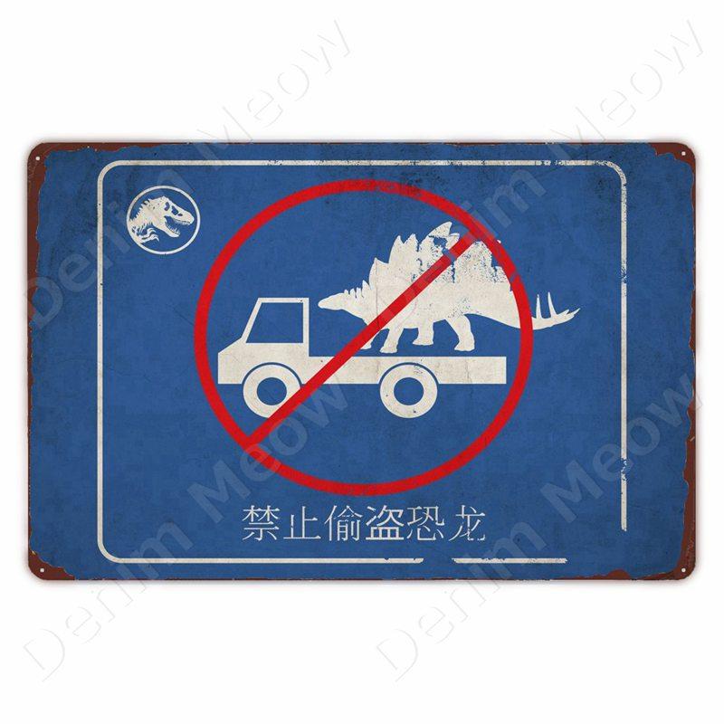 Beware of Raptor Funny Metal Tin Sign Slow Down Sign Garden Home Outdoor Zoo Plaque Dinosaur Warning Sign Vintage Wall Decor
