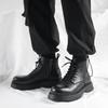 Black Thick Soled Men's Boots Fashionable and Trendy Men's Style Outdoor Street Motorcycle Daily Office Party Adult Shoes Hot