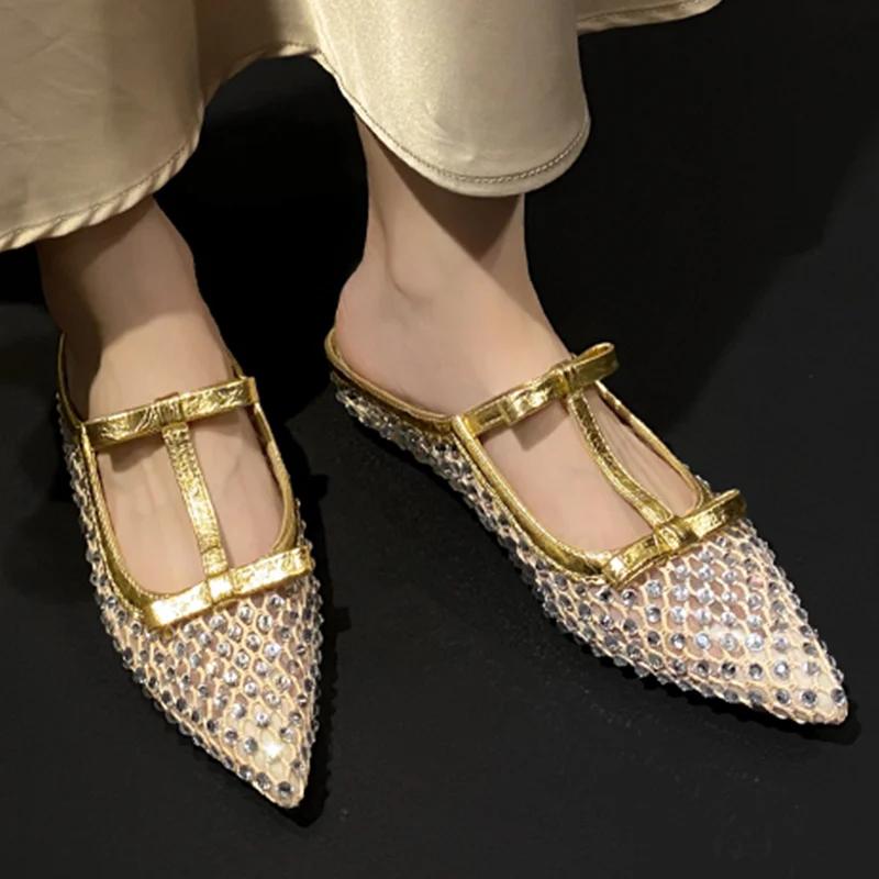 Fashion Elegant Bow Women's Slippers Designer Pointed Toe Mules Shoes Sandals 2025 Summer Party Luxury Flip Flops New Dress Zapatillas