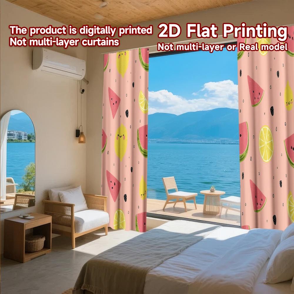 Set Of 2 Flat Printing Curtains Without Rod Fruit Party Design Women Is Day Festival Chic Print Curtain Made Polyester Machine Washable