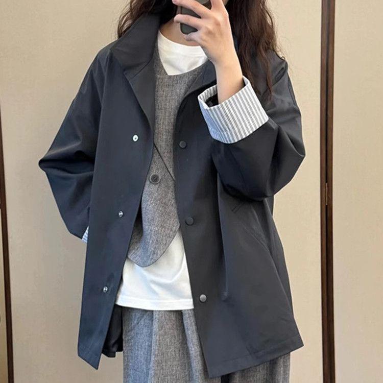 Женский тренч средней длины - Стильный весенне-осенний корейский кэжуал S (Suitable for 35-45 kg)