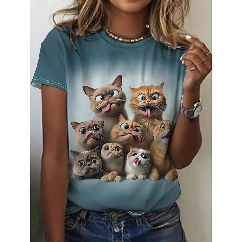 

Summer Fashion Women s T Shirt kawaii Animal Stylish Printed Casual Short Sleeve Crew Neck Tees Round Neck Regular Tops XS