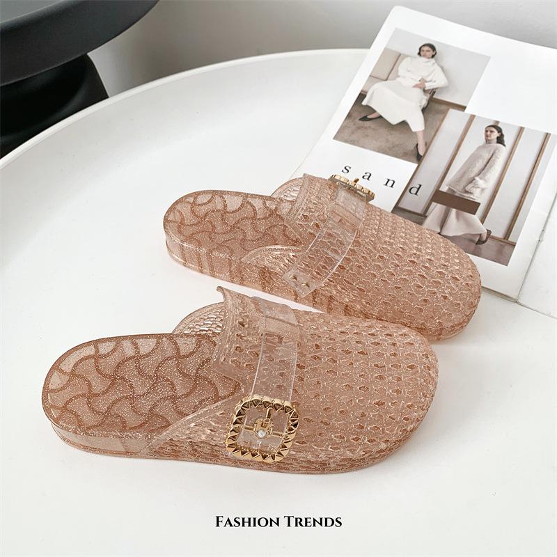 Yuzhihao Transparent Women s Toe Cap Slippers, Outdoor Flat Fashionable Hollow Summer Half Sandals 37