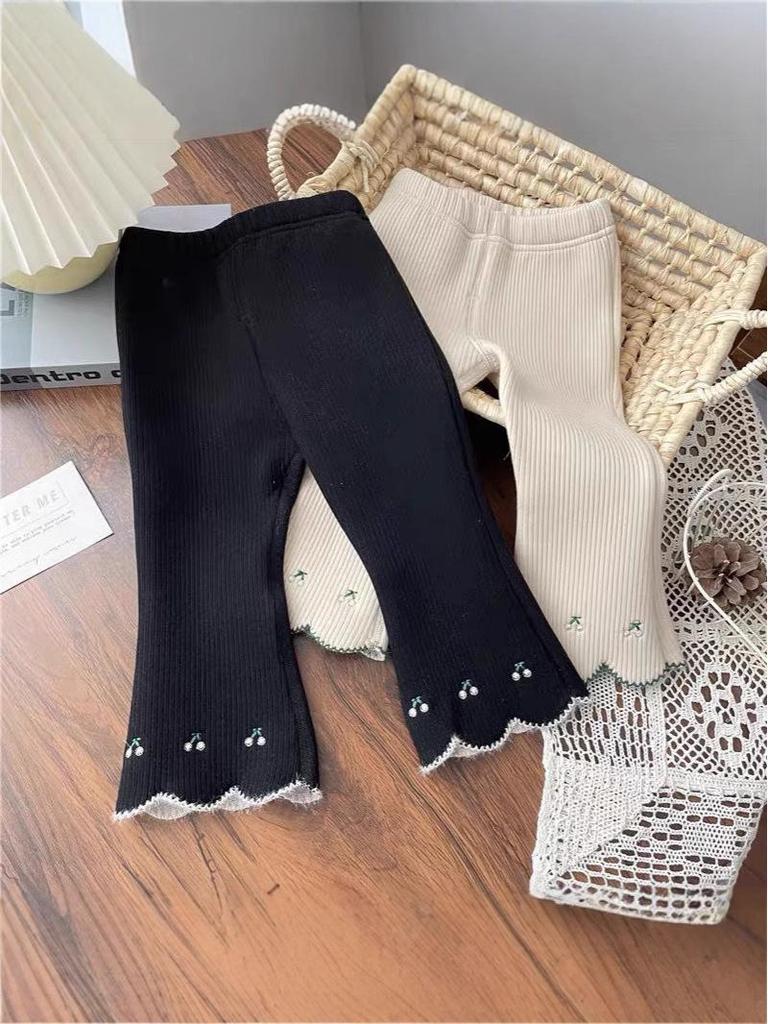 Girls' Velvet Bell-Bottom Pants - Cozy Autumn/Winter Korean-Style Trendy Warm Long Pants