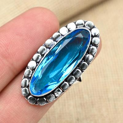 Lovely Blue Topaz Gemstone 925 Sterling Silver Jewelry Handmade Ring