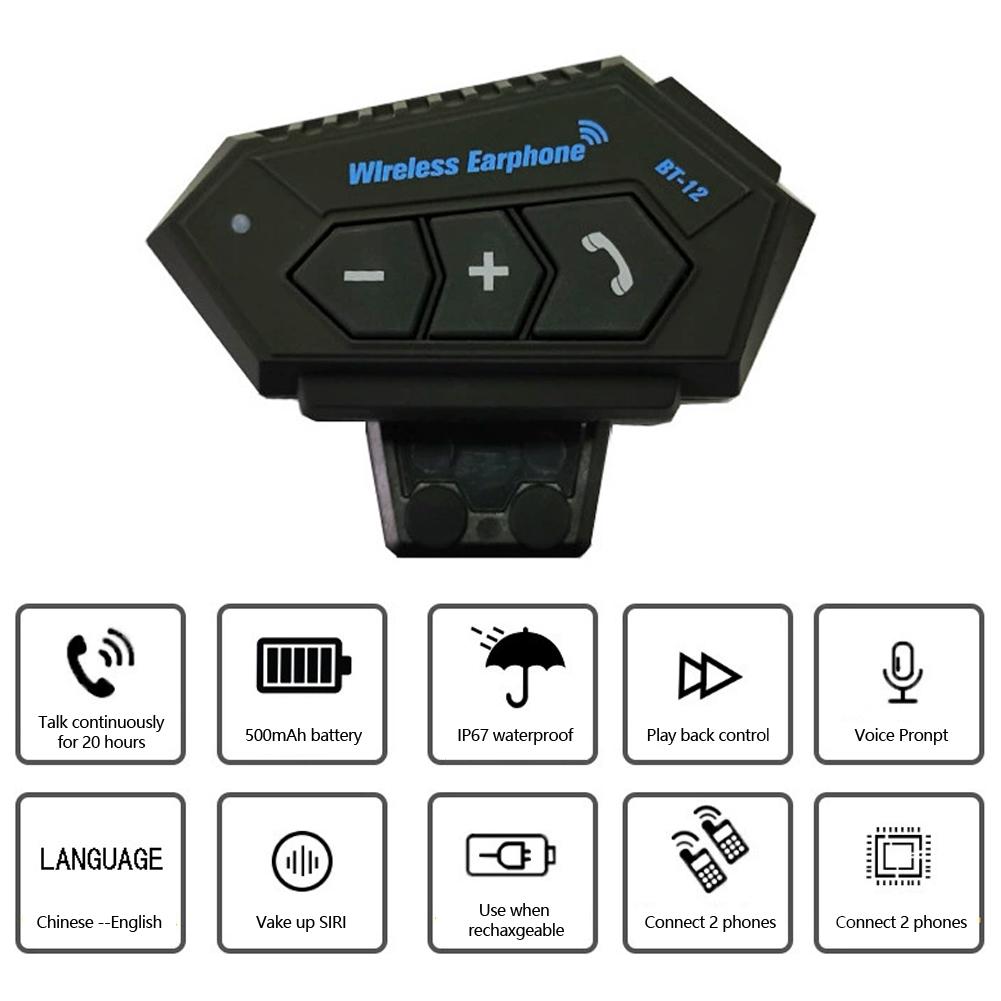 Wireless Motorcycle Helmet Headset Bluetooth Earphone with Handsfree Mic Music Player And Voice Control for Motorbike Rider