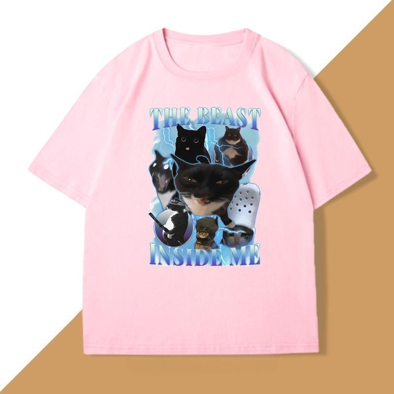 The Beast Inside Me 90s Vintage Funny Cat Meme T Shirt WOMEN Unisex Cats Lover TShirt Goofy Cats Cotton Short Sleeve WOMEN Tops