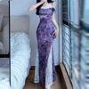 Sweet and spicy pure purple summer beautiful body dress women's waist and hip suspender skirt vacation lace dress