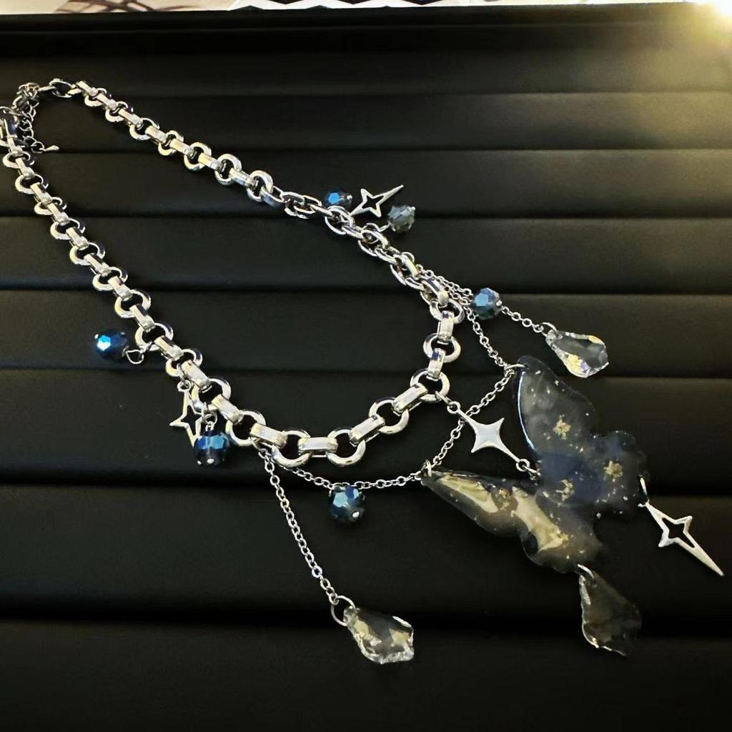 GemChic Women's Exquisite Purple Butterfly Star Fringe Pendant Necklace Clavicle Chain Ladies Retro Choker Birthday Christmas Jewelry Gift