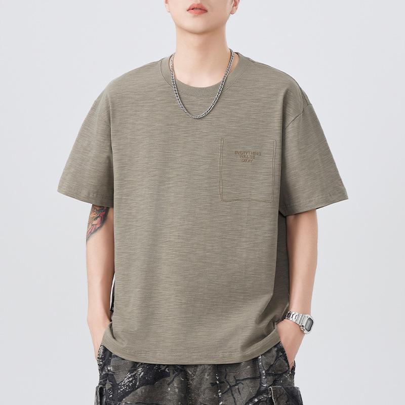 Short-sleeved T-shirt for Men's Summer New Embroidery 230g Heavy Round Neck Five-point Sleeve T-shirt Casual