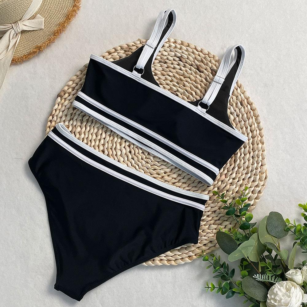 OFTBUY 2025 New Summer Sexy Sports Style High-waisted Swimsuit Women 2 Pieces Bikini Set Removable Bra Beach Swimwear Female