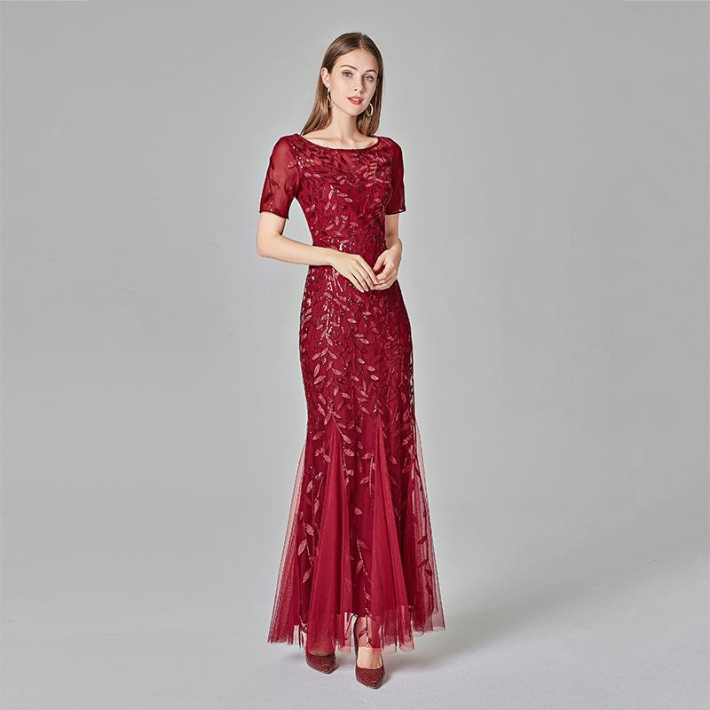 2024 Spring/Summer European-American Slimming Sequin Mesh Fishtail Evening Gown for Women