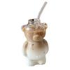 320ML Creative Cute Bear Coffee Mug with Straw Transparent Cup Beer Milk Coffee Water Cups Wholesale Glass Drinkware Mug Set