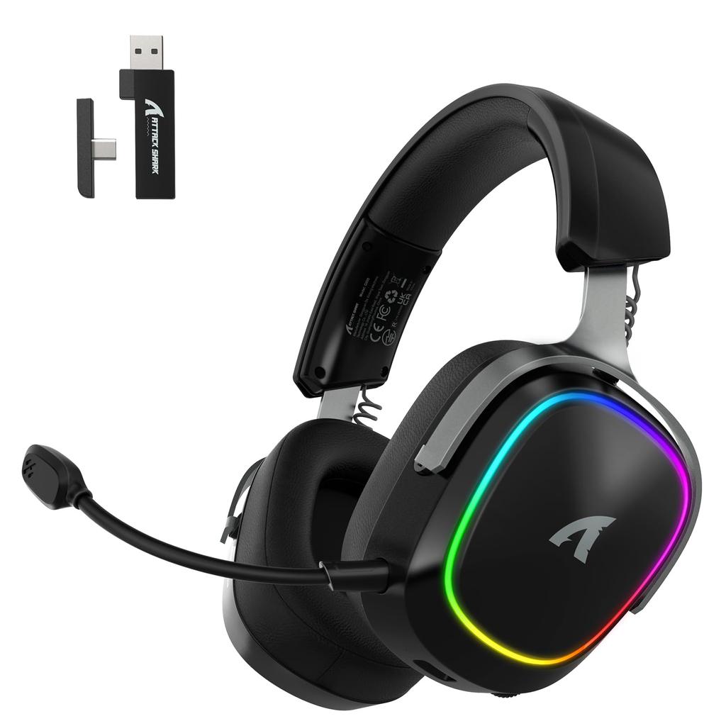 ATTACK SHARK G800 Wireless Gaming Headset, 7.1 Surround Sound, 3-Wire Connection (Bluetooth2.4GWired), Low Latency 20mS, AI Noise-Canceling