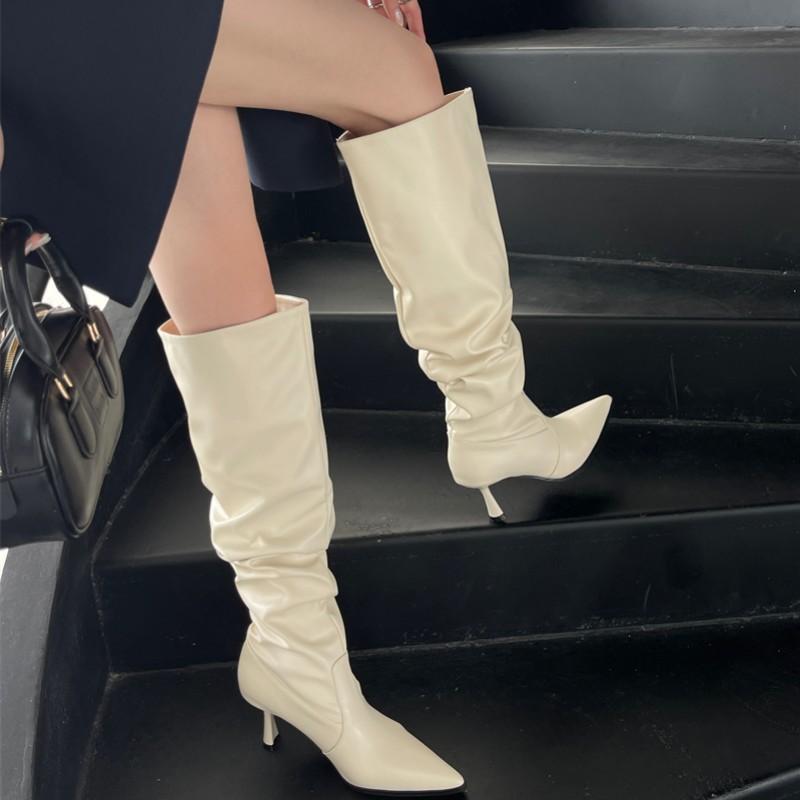 Spice Girl Wide Boots 2025 New Big Tube Women's Boots Pointed Tips Thin Heels Skinny Pile Boots Large Size Over-the-Knee Boots