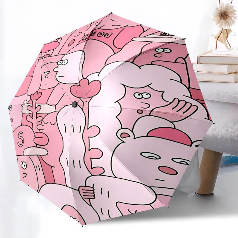 1pc Pink Characters Automatic Open/Close Umbrella Compact Folding Umbrella, All-Season Portable Umbrella for Women/Men F1124276