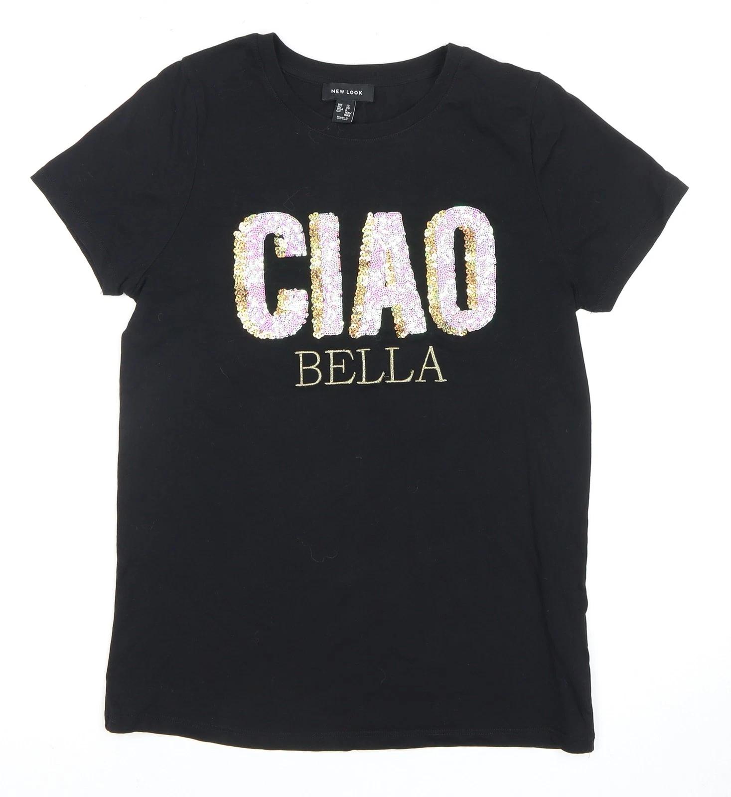 

New Look Women s Black Embroidered T-Shirt UK 10 L